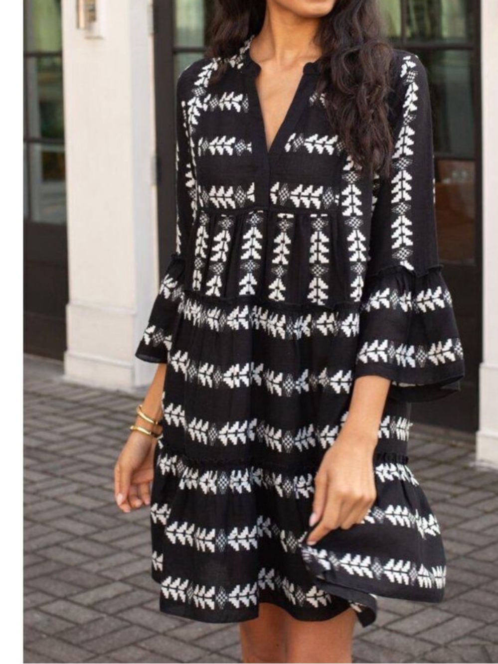 Elan Black Dress with White Embroidered Motif